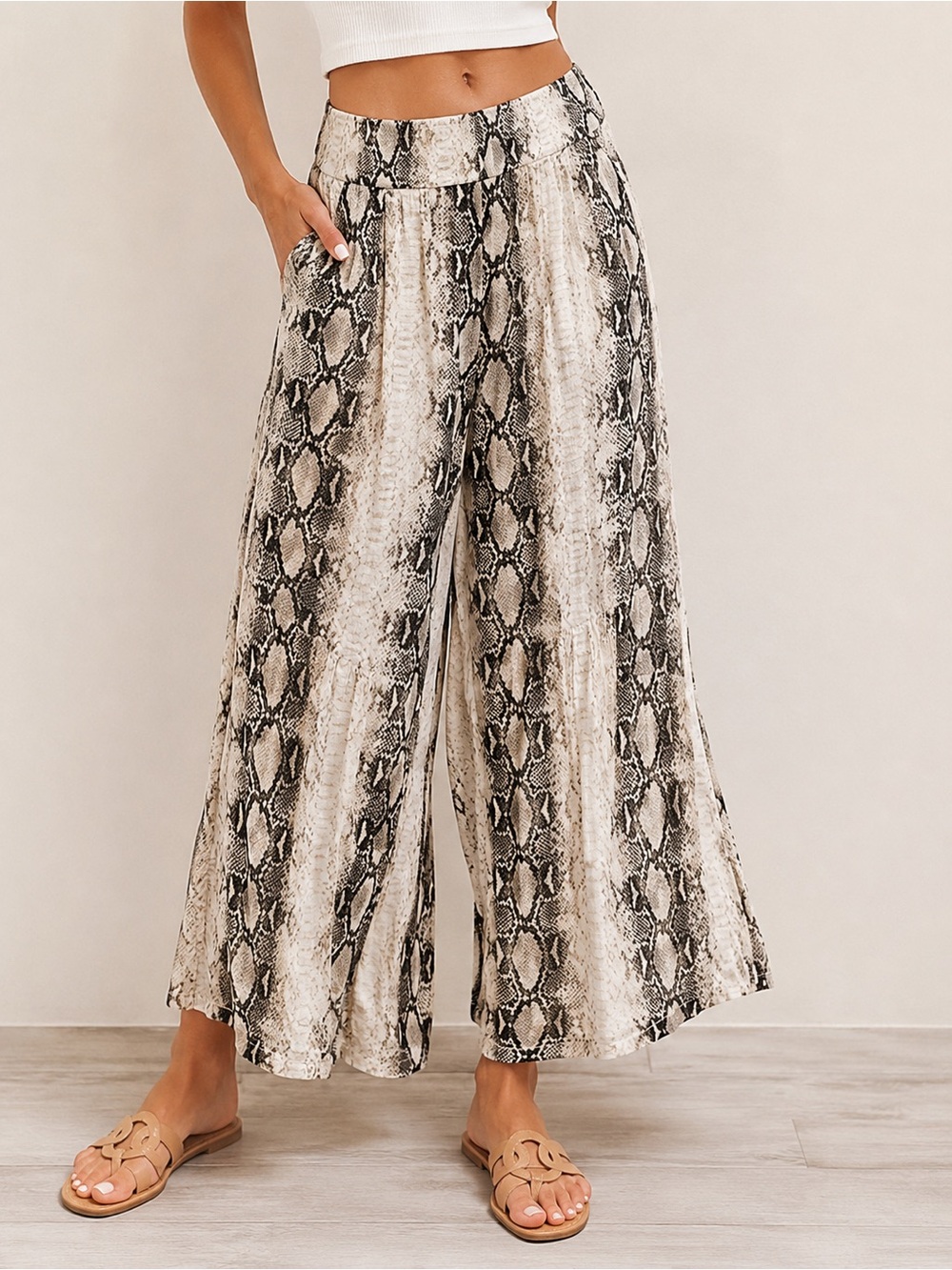 She + Sky Snakeskin Print Wide Leg Palazzo Pants Medium